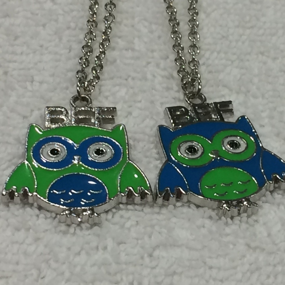 BFF Best Friend Bright Green Owls Charm